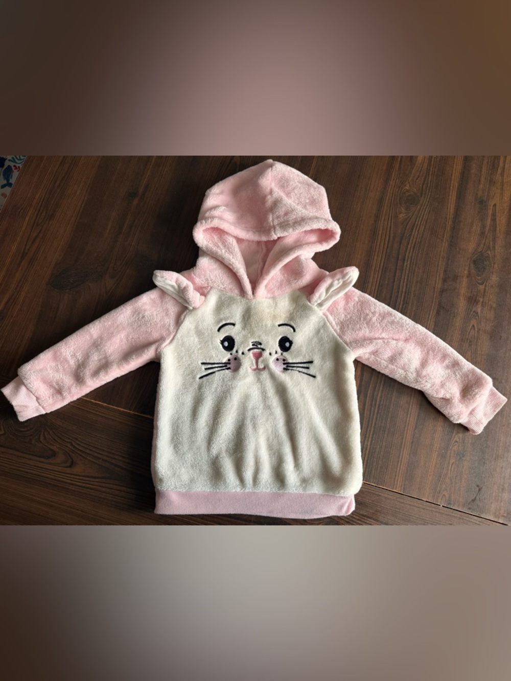 Infant Plush Hooded Bunny Sweatshirt - Pink & Cream